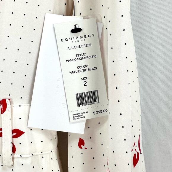 Equipment Allaire Long Sleeve Silk Wrap Dress White Red Printed Size 2 NWT - Picture 10 of 11
